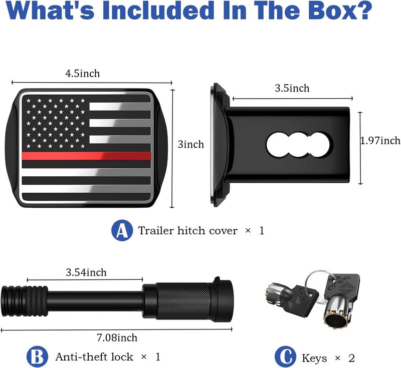 OGYE Heavy American Flag Metal Trailer Hitch Cover for 2 Inch Receivers (with 5/8-inch Pin Diameter Trailer Hitch Lock,Chrome&Thin Red Line) - Image 5